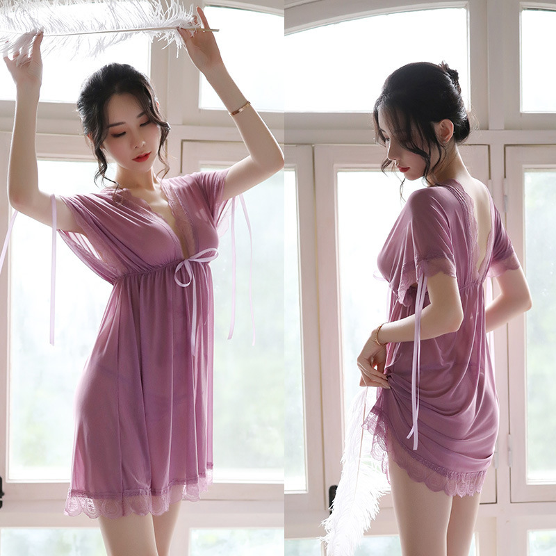 Nuisette Sexy V-Neck Woman Backless Night Wear Silk Sleepshirts Night Dress Sleepwear Nightgown Night Wear Summer Sexy Lingerie - Image 3
