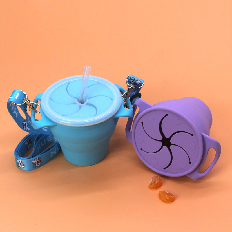 Creative New Silicone Folding Snack Cup Children's Straw Cup Outdoor Play Folding Cup Storage Cup Maternal And Baby Products - Image 3