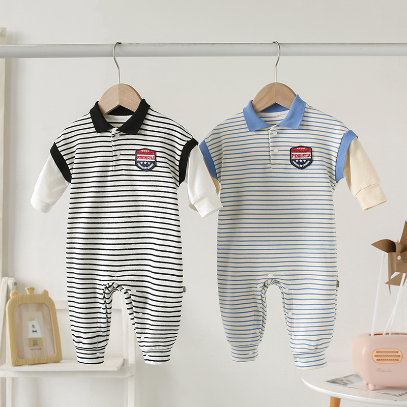 Baby Onesies Striped Male Baby Newborn Clothes Baby Autumn Clothes - Image 3