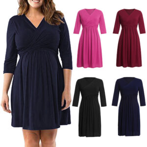 530/5000 Maternity Fashion V-neck Dress