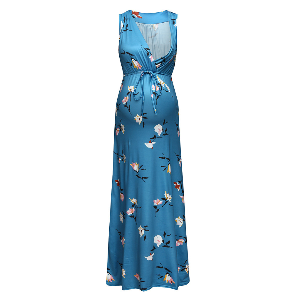 New V-neck Printed Maternity Long Dress - Image 5