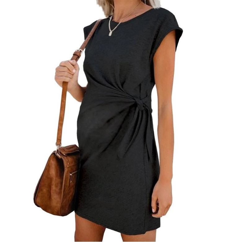 Cotton Tie Round Neck Maternity Dress - Image 5