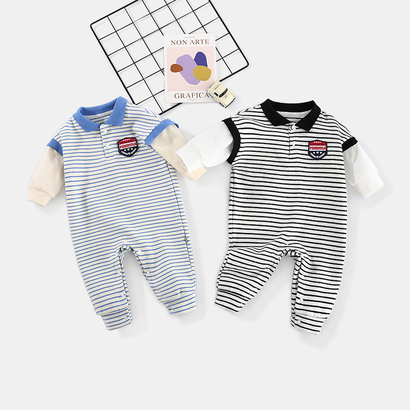 Baby Onesies Striped Male Baby Newborn Clothes Baby Autumn Clothes - Image 4