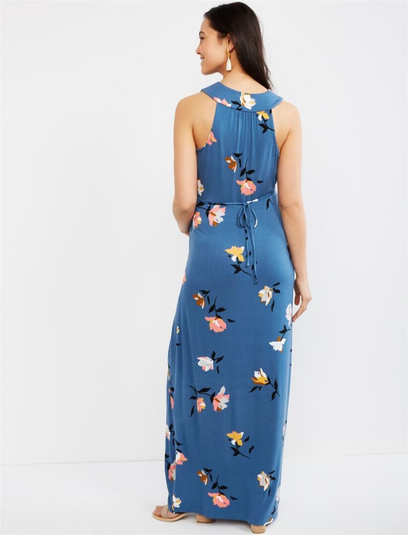 New V-neck Printed Maternity Long Dress - Image 4