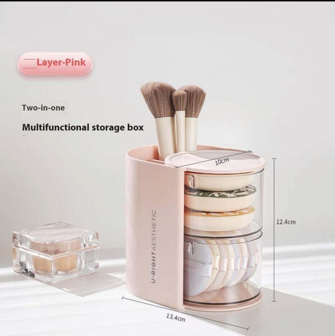 Two-in-one Powder Puff Storage Box Desktop Rotating Storage Rack - Image 2