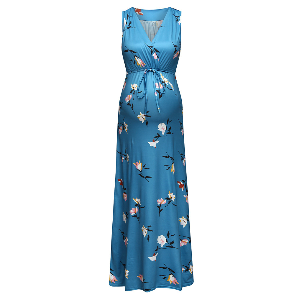 New V-neck Printed Maternity Long Dress - Image 3