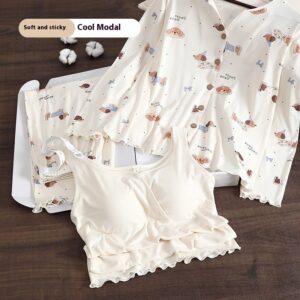 Three-piece Thin Pregnant Woman Breastfeeding Homewear Pajamas With Chest Pad
