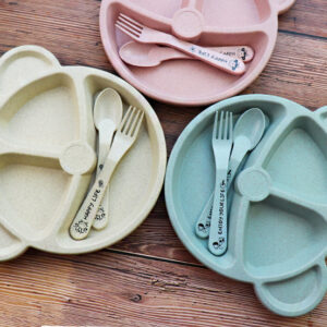 Baby Bowl Spoon  Fork Feeding Food Tableware Cartoon Panda Kids Dishes Baby Eating Dinnerware Set Anti-hot Training Bowl Spoon