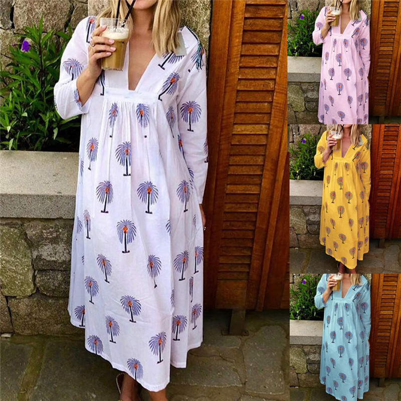 Maternity Dress V-neck Printed Maxi Dress