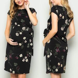 Short sleeve solid color maternity dress