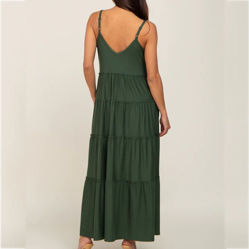 Green Suspenders Ruffled Layered Maternity Dress - Image 5